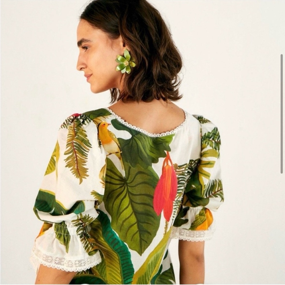 FARM RIO Cocoa Forest Puff-Sleeve Blouse - Excellent Used Condition, Large - Picture 3 of 16